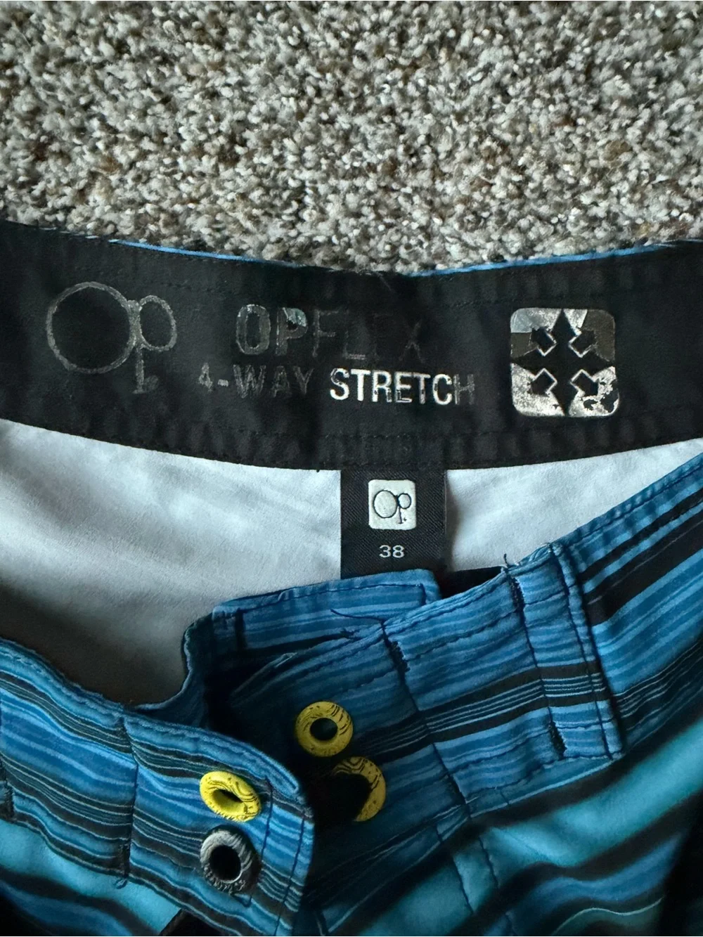 OP Ocean Pacific Mens 38 OP Flex 4-Way Stretch Striped Board Shorts Y2K Surf